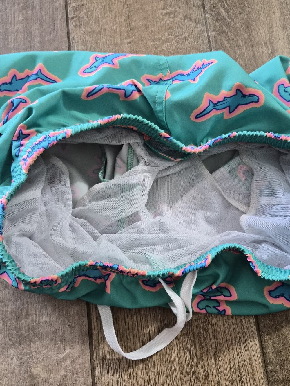 Chubbies Kids Swim Trunks Teal with Blue Shark Print Shorts Size L(14-16) - Picture 5 of 7